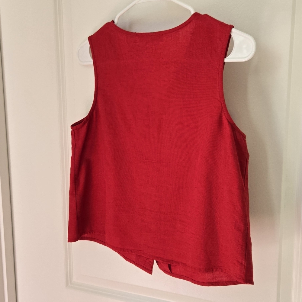 Mango Red Cropped Button-Front Sleeveless Cotton-Linen Vest Blouse Sz 4 - Picture 7 of 11